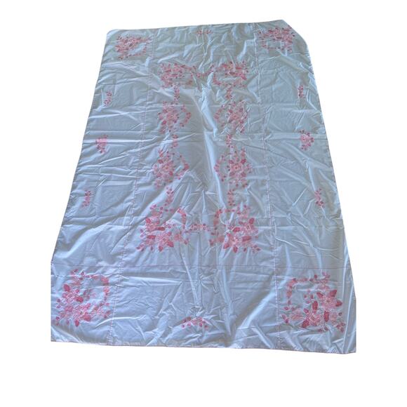Vintage Large Tablecloth and 12 Matching linen Napkins embroidered Pink Floral - Picture 1 of 10